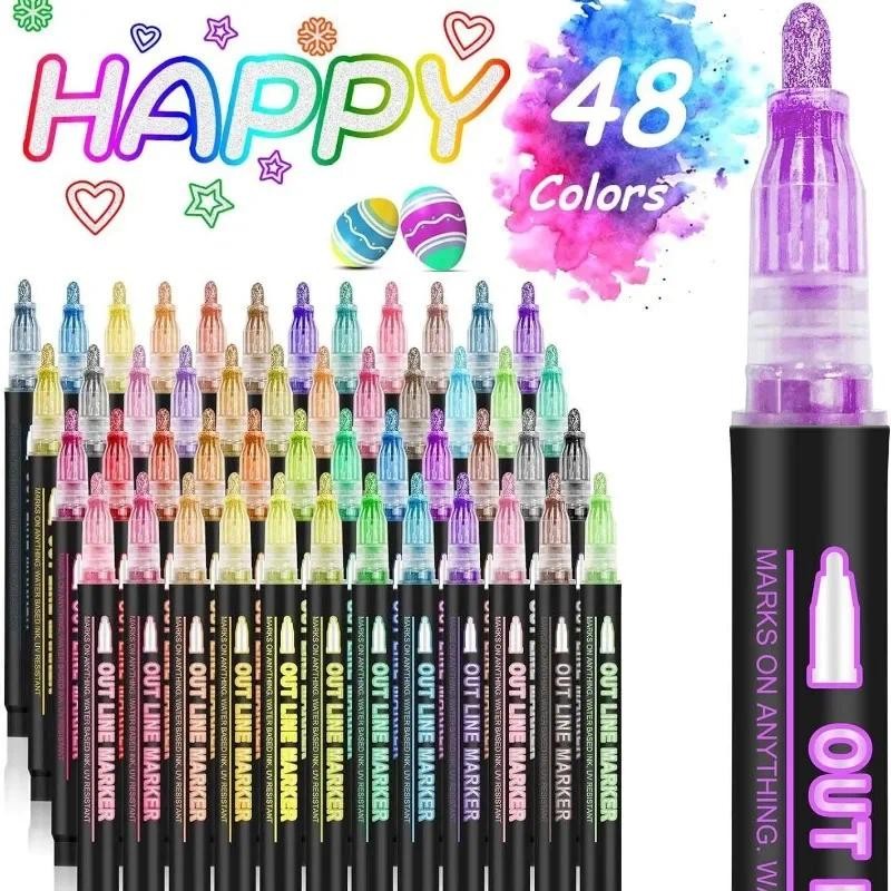 

Dual Line Outliner Marker Graffiti Marker Highlighter Art Supplies DIY Handbook Greeting Card Journal Multi Colour Available