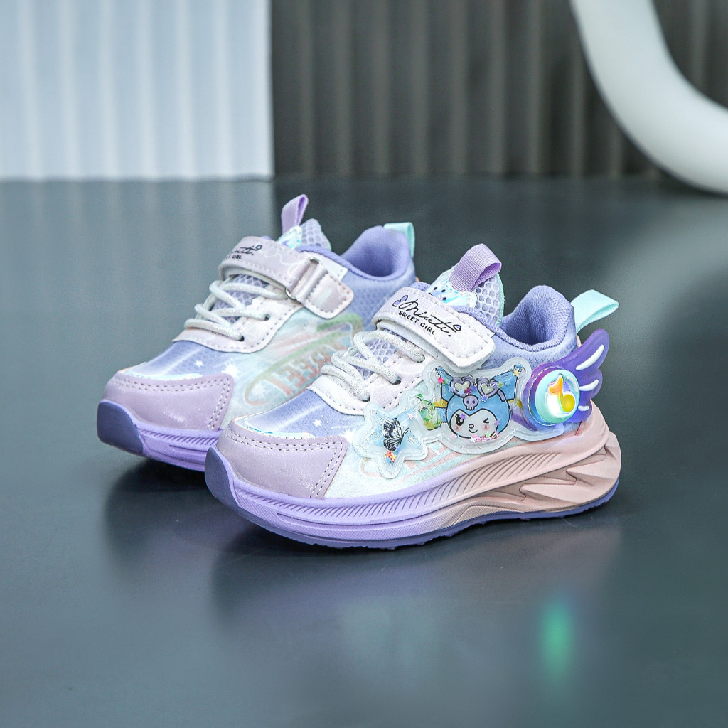 [PROMO SPESIAL] Sepatu Anak Kuromi Perempuan Lampu Sebelah Sneakers Anak Cewek - FLT230-K