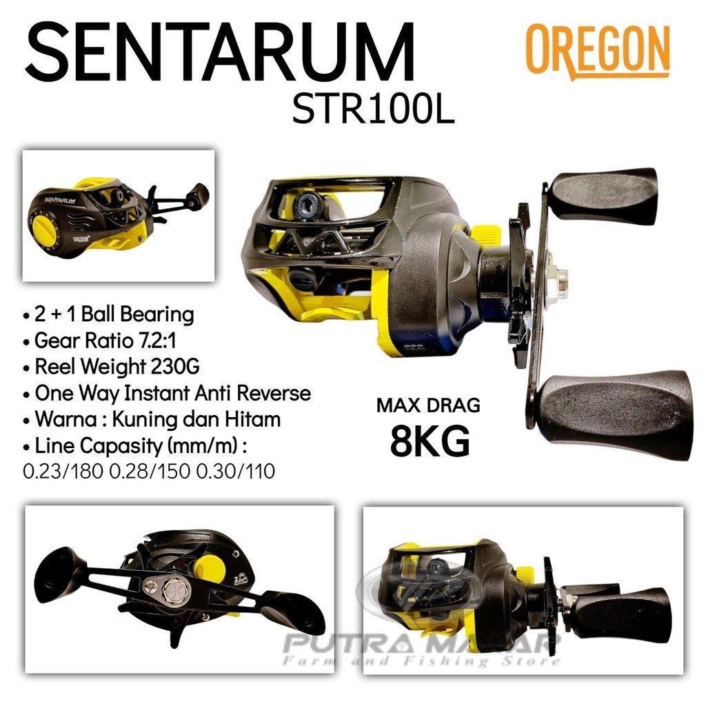 Oregon Sentarum STR100L 2+1 Ball Bearing Reel Baitcasting Handle Kiri Max Drag 8kg Rell Bc Gulungan 