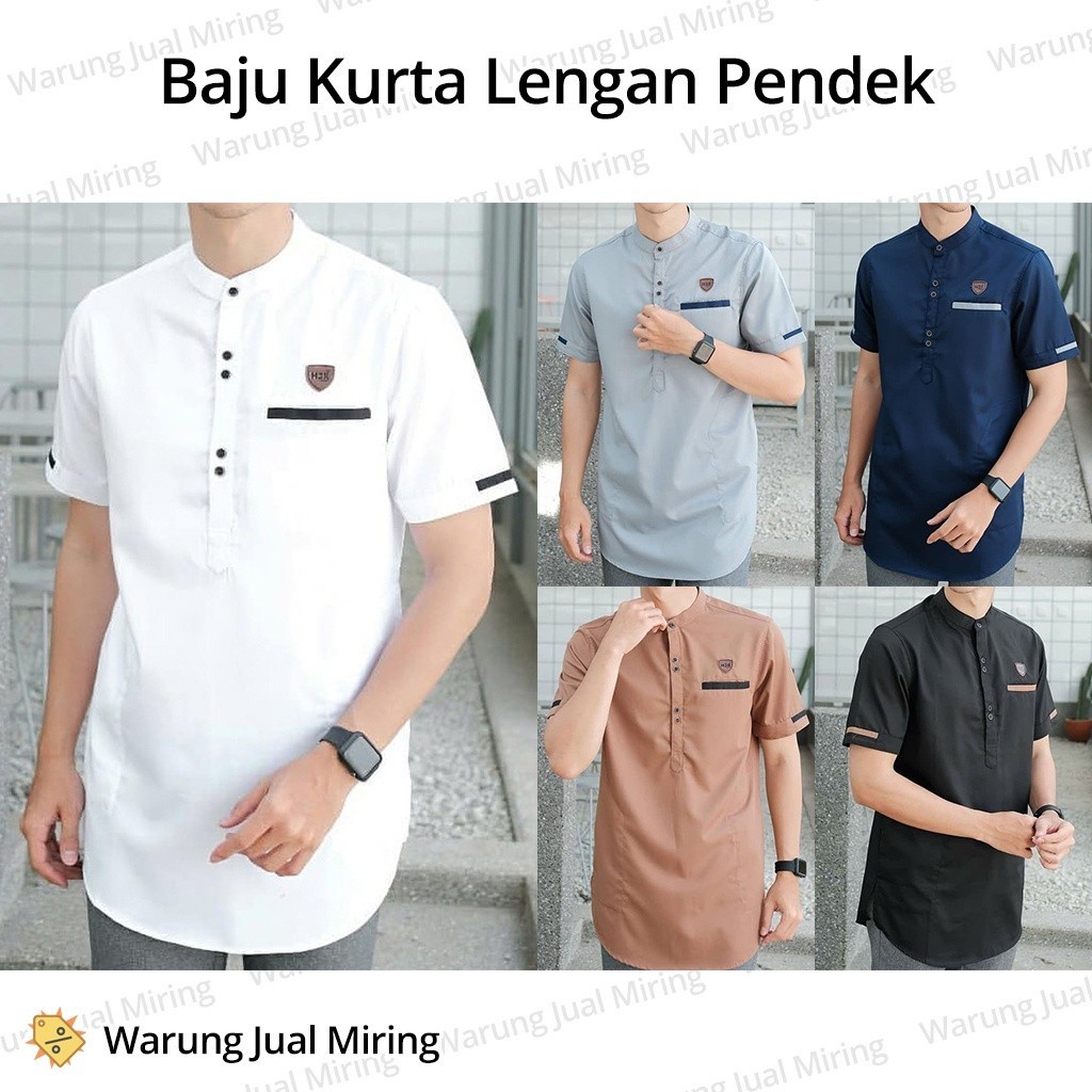 Baju Koko Kurta Lengan Pendek Dewasa & Remaja & Anak Atasan Muslim Lebaran Pria Laki Modern Kemeja P