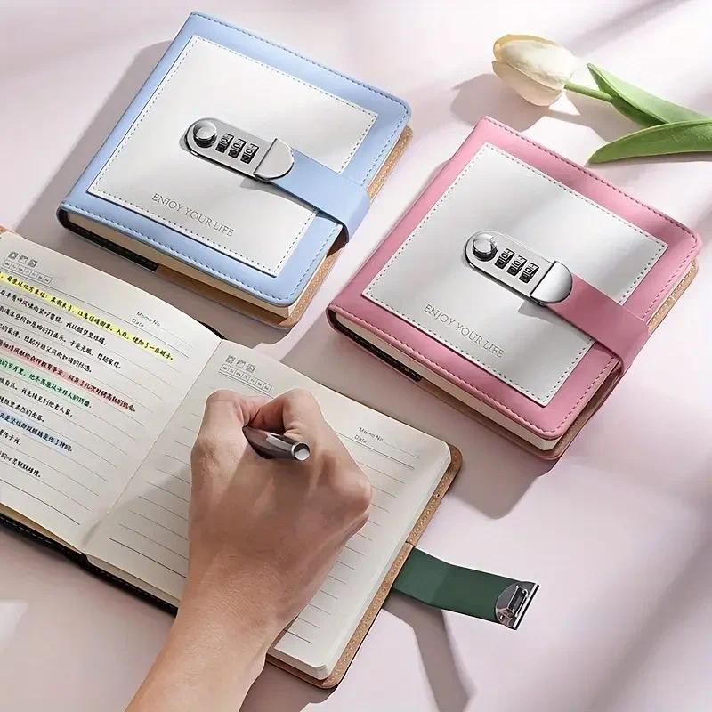 

Journal Square Notepad Password Lock Diary Small Agenda 200 Pages Notebooks Stationery Notebook Planner Writing Pads Office