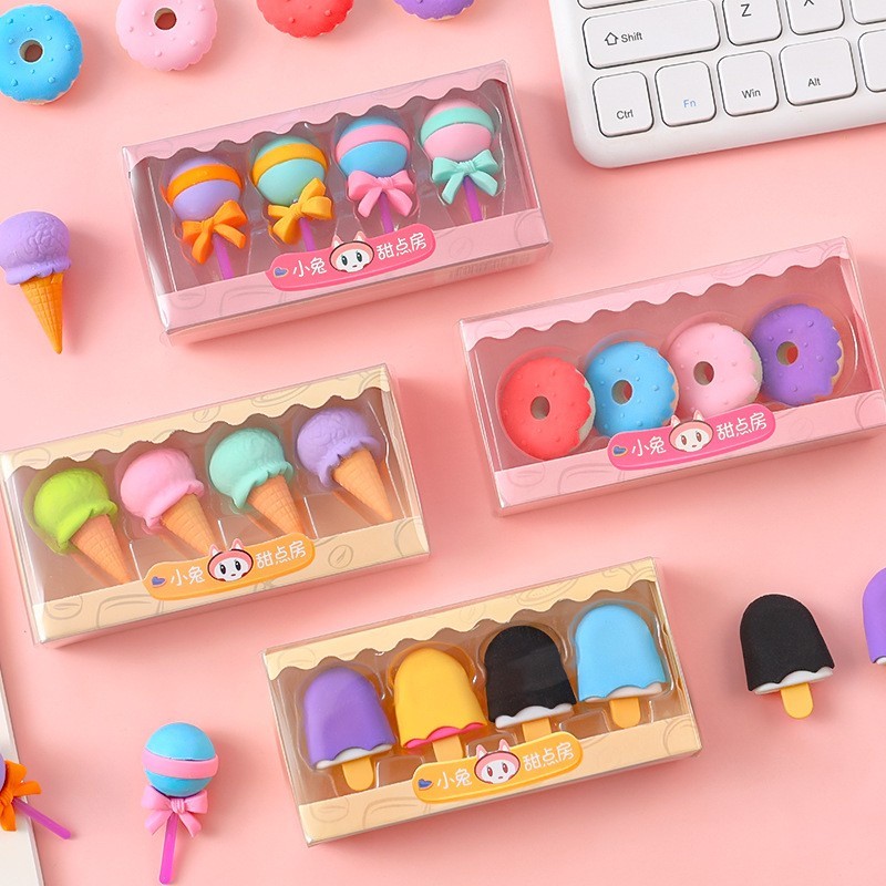 

N- Eraser Set 4in1 Karakter Lucu Penghapus Pensil Buku Anak Sekolah ATK01 Penghapus Pensil Set 4IN1 Motif Lolipop / Alat Tulis Penghapus Lucu Isi 4pcs Karakter Donat Eraser Ice Cream Import