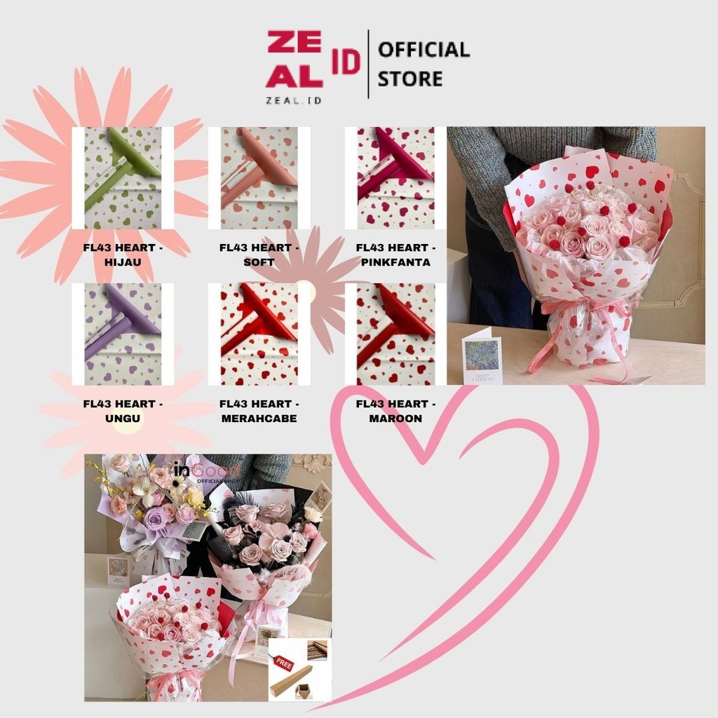 

ZEAL-ID - FL43 HEART Kertas Bunga Paper Buket Motif Cellophane
