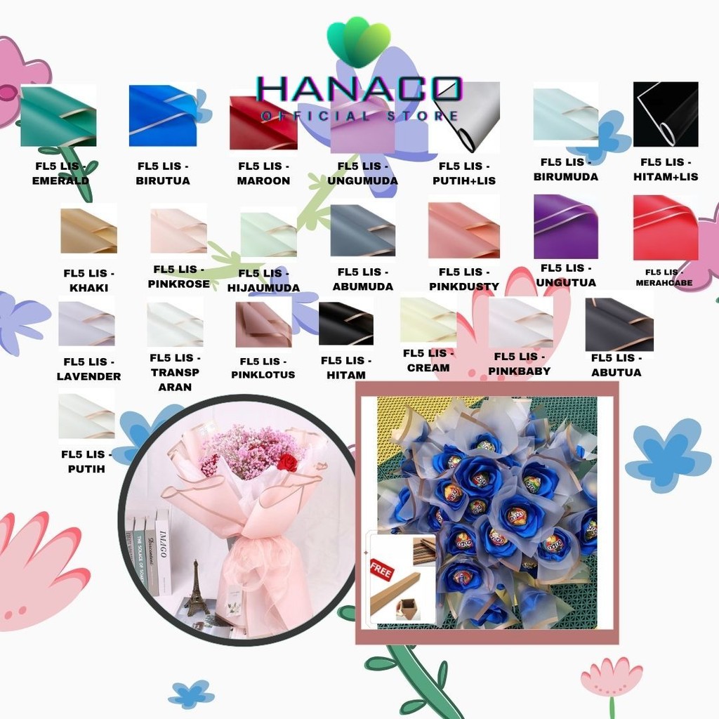 

HANACO - FL5 LIS 5Lembar-Kertas Bunga Buket Transparan List Emas/Kertas Buket Bunga Florist Cellophane