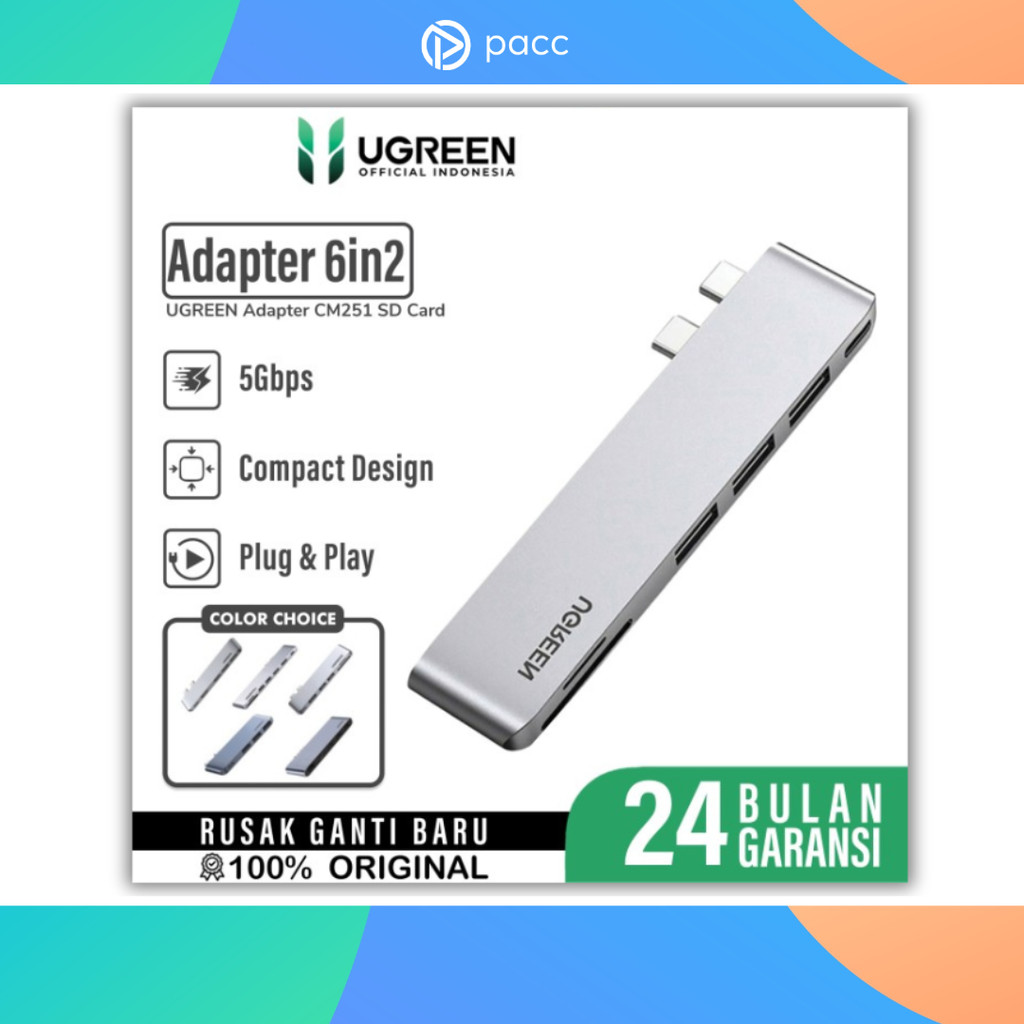Adapter HUB Macbook 6in2 UGREEN Multi Port USB Type C Mini Adapter - CM251 SD Card