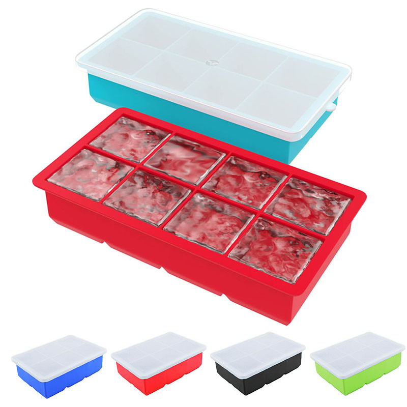 4/6/8Cell Large Ice Cube Mold MultiColor Square Ice Tray Mold Big Cubitera Food Grade Silicone Tray 