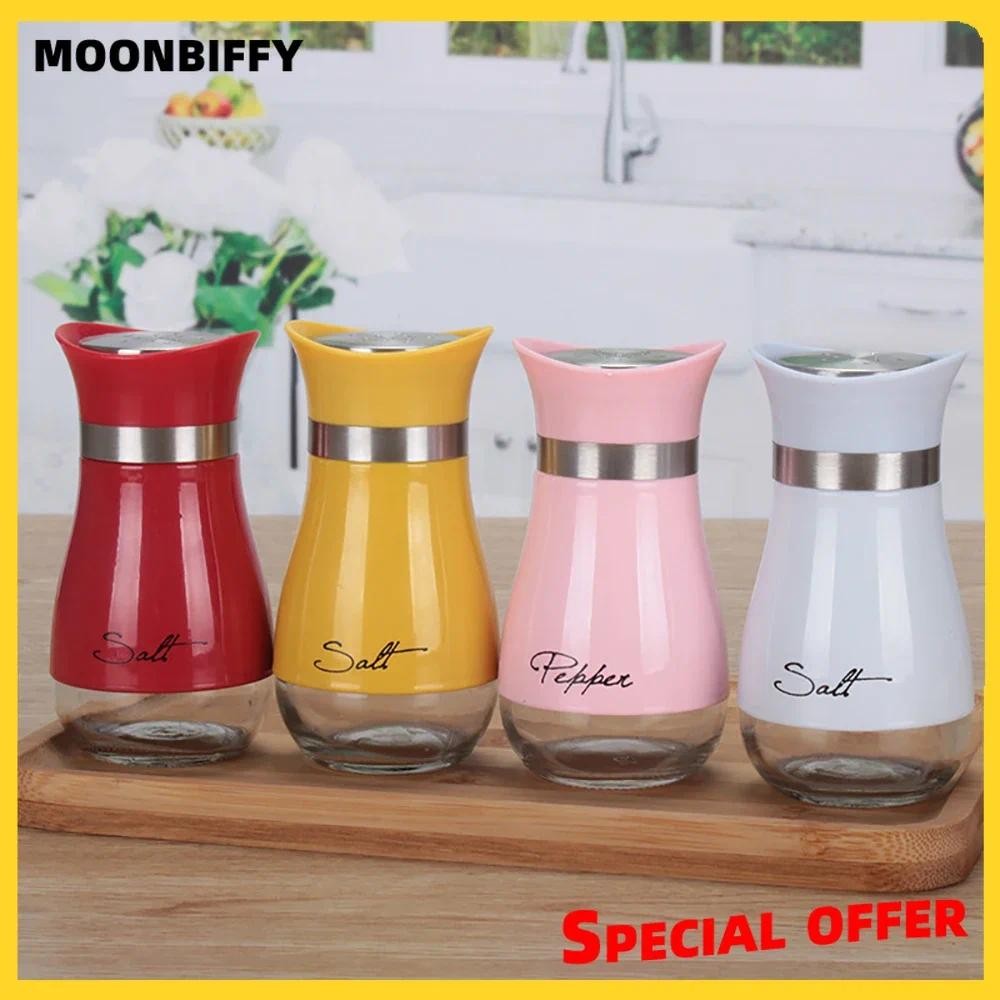 Stainless Steel Seasoning Shaker Salt and Pepper Glass Bottom Spice Dispenser Pepper Seasoning Shake