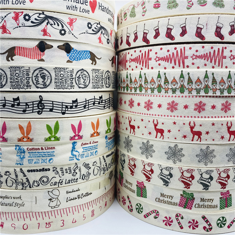 

5yards/Lot 25mm 100% Cotton Ribbon Handmade Design Printed Stars Ribbon For Apparel Sewing Fabric DIY Christmas Decoration