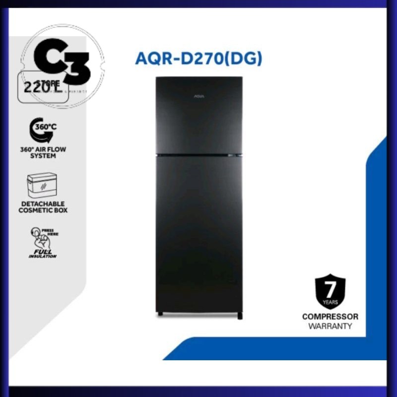 AQUA Kulkas 2 Pintu 220 Liter AQR-D270 (DG) Kulkas 2 Pintu Cosmetic Box 220 L - Dark Grey / AQR D270