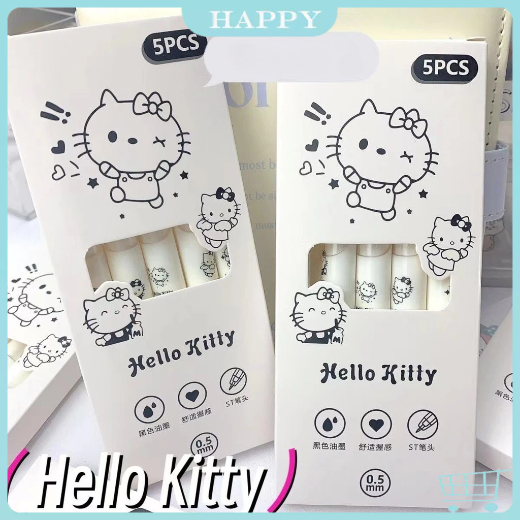 

Ready【5Pcs】Kartun Lucu Pulpen Gel Pena Sanrio Cover White Mekanik Pen Gel Rectrable Pen Black 0.5mm Pulpen Minimalist