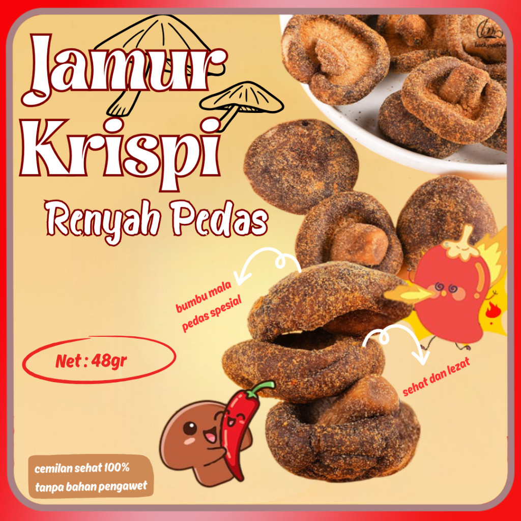 

[Luckymore] Jamur Renyah Pedas 48gr, Keripik Jamur, Jamur Krispy, Jamur Shiitake, Cemilan Pedas, Cemilan Sehat