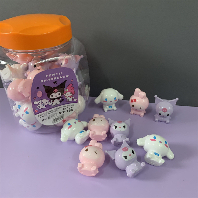 

18-36pcs Cartoon Sanrio Kuromi Melody Cinnamoroll Doll Styling Pencil Sharpener Macaron Color Single Hole Pencil Sharpener