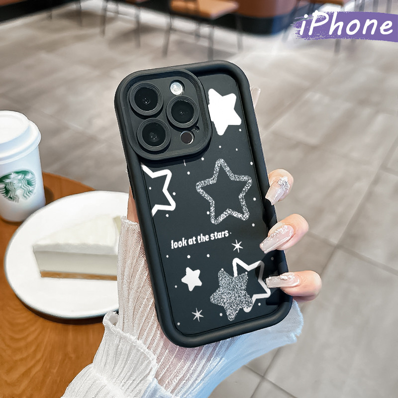 Coquette Stars Silicone SoftCase iPhone 13 15 11 12 14 Pro Max XR X Xs Soft Polos Hitam TPU Tebal Ca