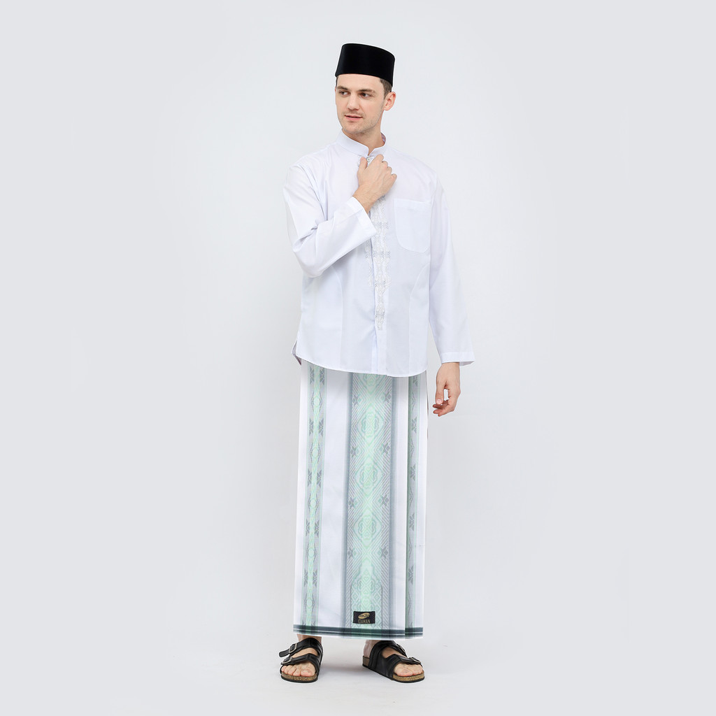 Sarung ATLAS Idaman 590 Jacquard Classic Motif A5-JPA Putih Hijau