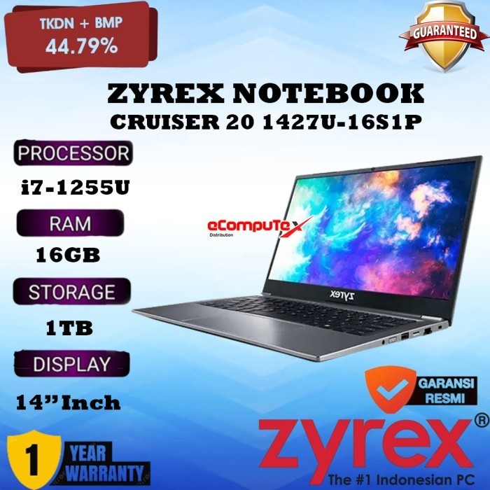 ZYREX NOTEBOOK CRUISER 20 1427U-16S1P / I7-1255U 16GB 1TB SSD 14" INCH WIN 11 TKDN RESMI