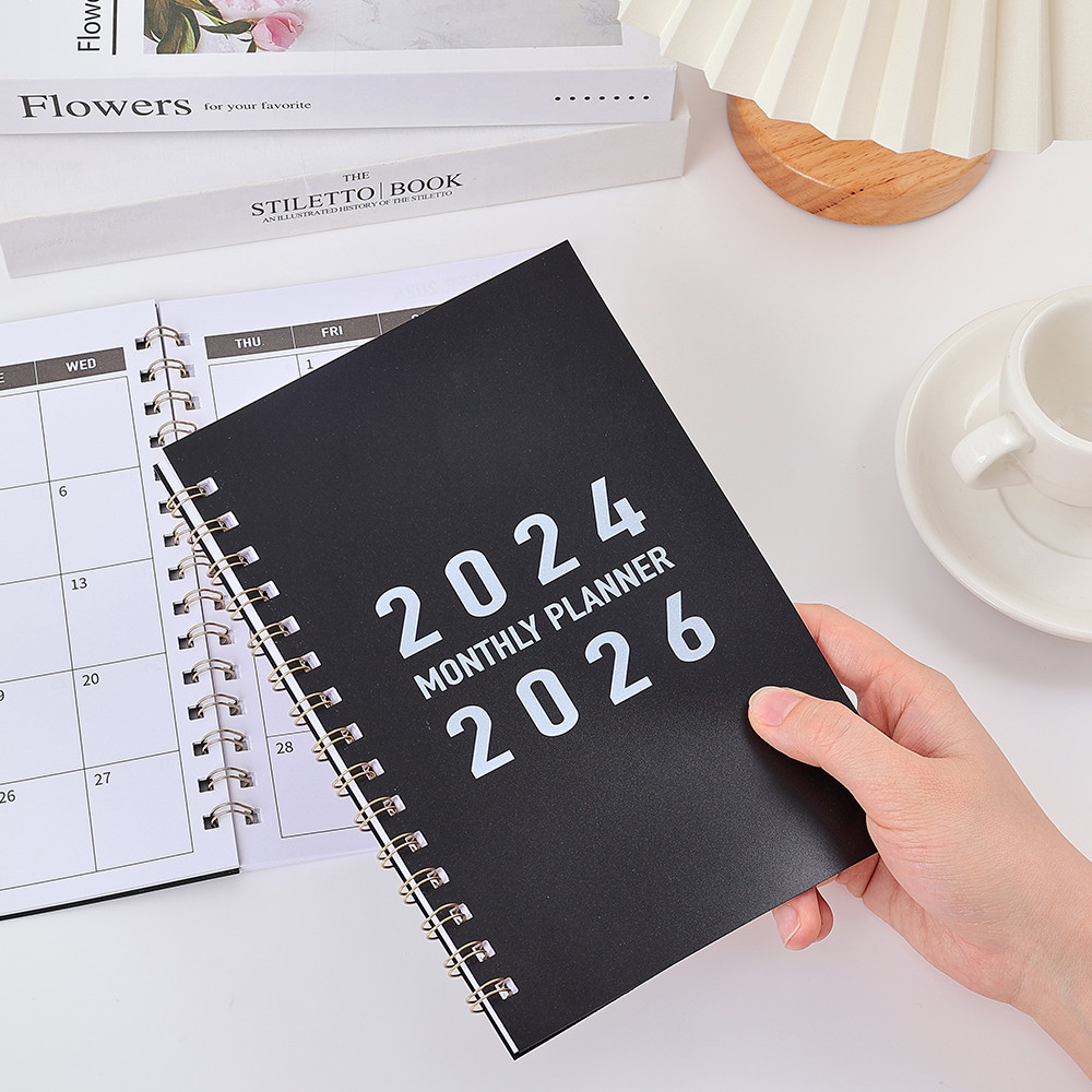 

29 sheets 2024-2026 Monthly Planner Black PVC Waterproof Cover Monthly Calendar Notebook Daily Schedules For School Office Home
