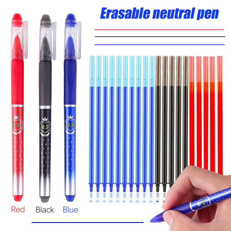 

Creative Double Headed Erasable Gel Pens Set with Eraser Refills 0.5mm Black Blue Red Magic Ink School Office Writing Stationery