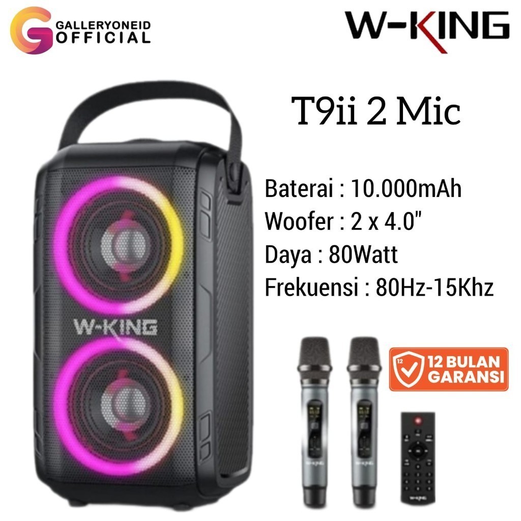Wking Speaker Bluetooth Karaoke W-King T9ii 2 MIC Wireless W King Portable Party Box Travelling TWS 