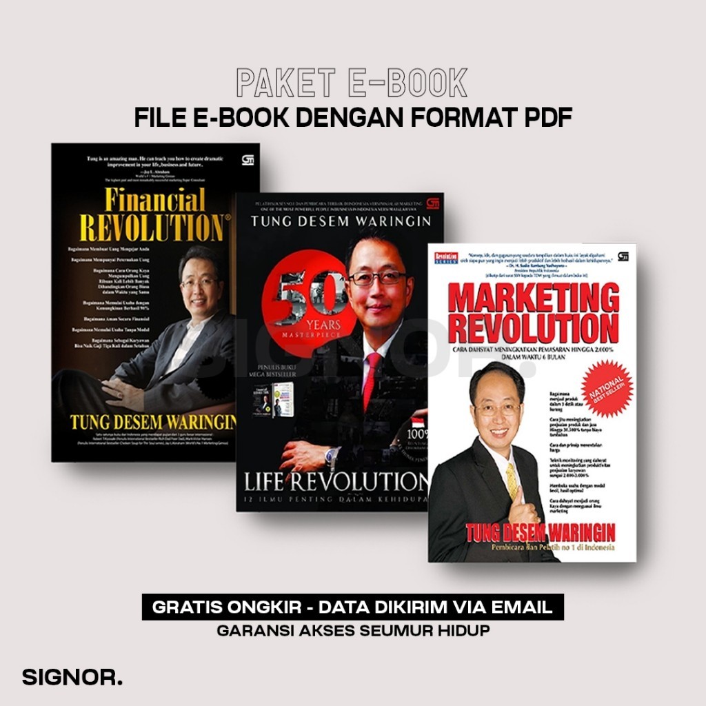 

[P8519] Paket 5 In 1 - Marketing Revolution, Life Revolution, Financial Revolution, Workless Earnmore 1 & 2 - Tung Desem Waringin TDW