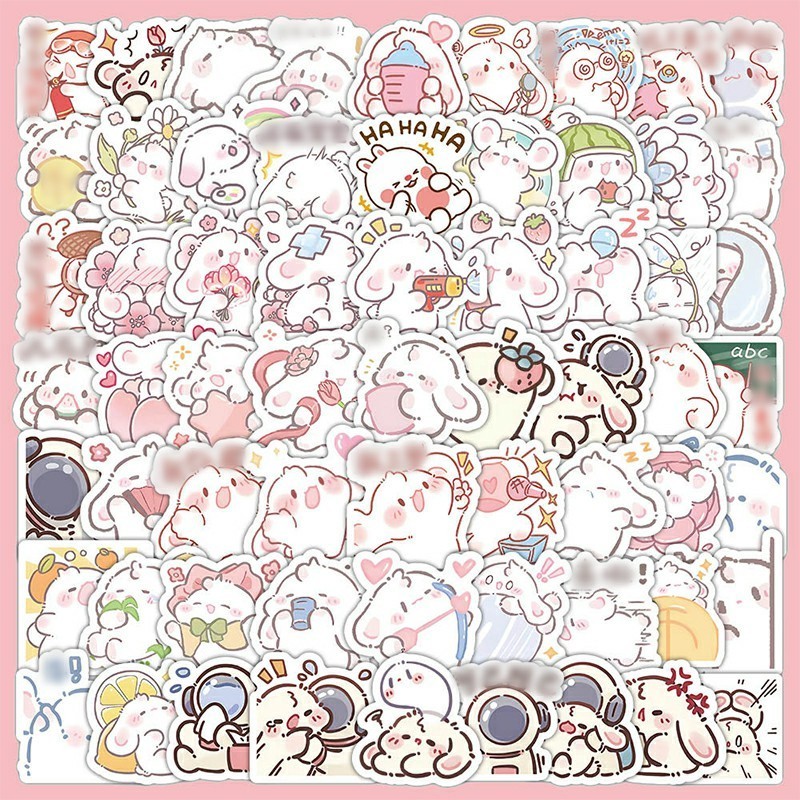 

✨COD 100PCS Stiker Lucu Kartun Kelinci Merah Muda Anti Air Dekorasi Handbook Scrapbook Stiker Dekorasi Kartu-GS