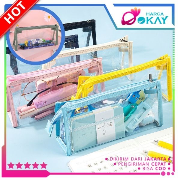 

HO Kotak Pensil Transparan Multifungsi Minimalis Tempat Pensil Bening Kapasitas Besar Tas Penyimpanan Transparan Warna tas Makeup Mini Pouch Pencil Case Stationery Serbaguna Aesthetic