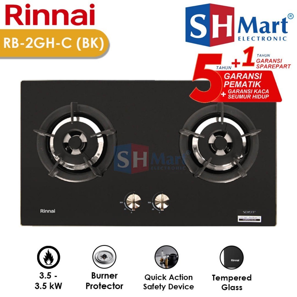 KOMPOR GAS TANAM 2 TUNGKU RINNAI BLACK RB-2GHC.BK (MEDAN)