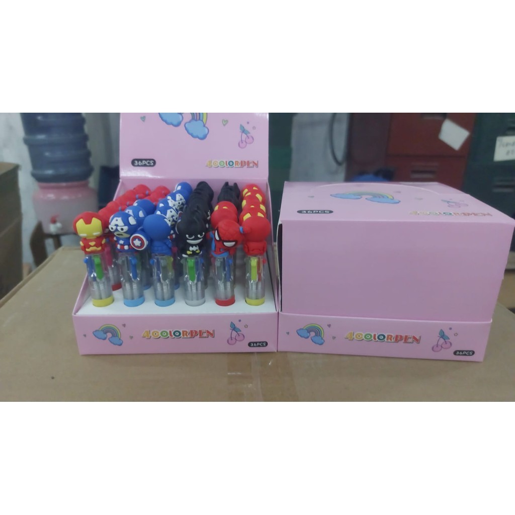 

cetek cetek/bolpen mini/bolpoint/pulpen/pen warna warni cetekan 3 warna,4 warna,6 warna motif karakter kepala boneka lucu lucu