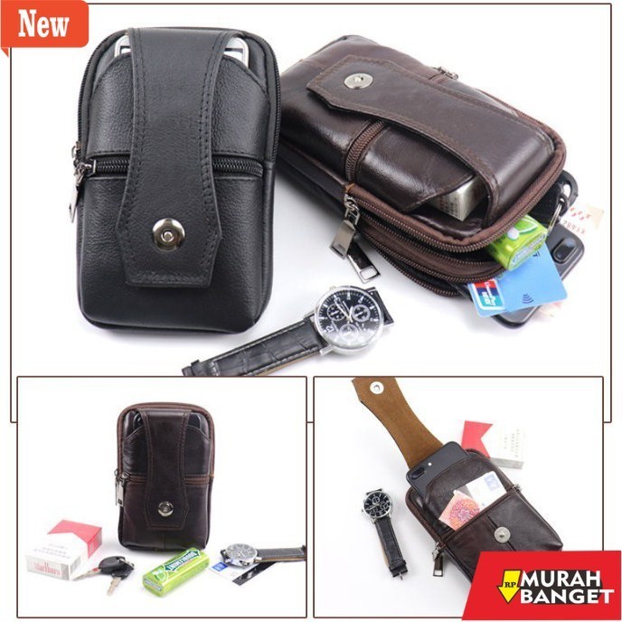 Tas selempang pria viral- tas hp kulit asli pinggang selempang 6,2 7,2 inch impor