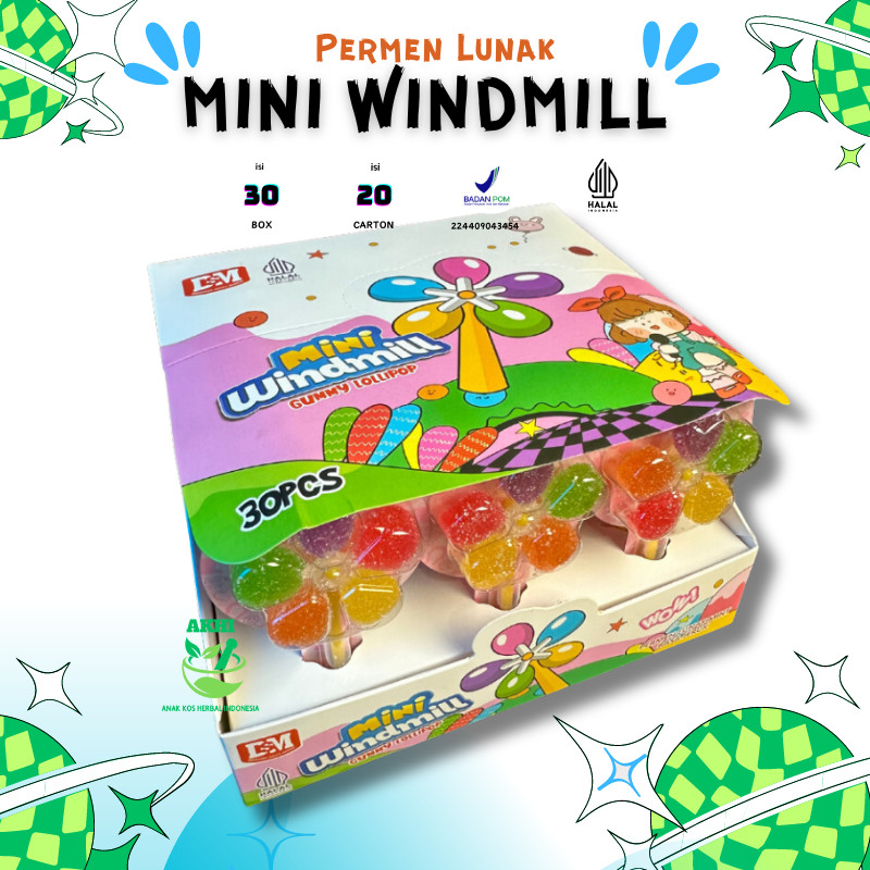 

MINI WINDMILL ISI 30 PCS / PERMEN LUNAK KIPAS DSM HALAL / PERMEN GUMMY LOLLIPOP