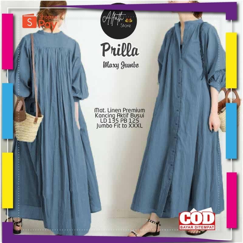 [PREMIUM BIG SALE] Prilla Maxy JUMBO Bahan Linen Gamis Wanita / Gamis Jumbo