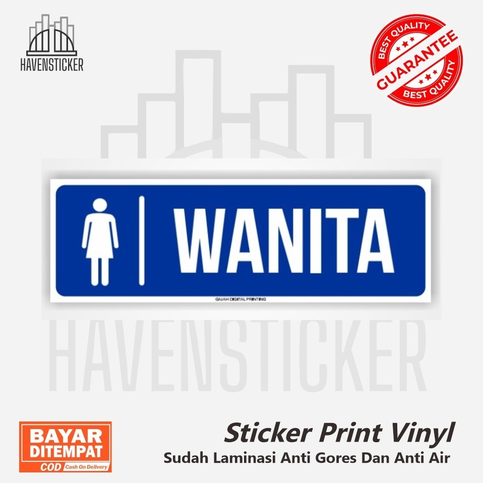 

Stiker Vinyl print toliet wanita sticker anti air laminasi glossy