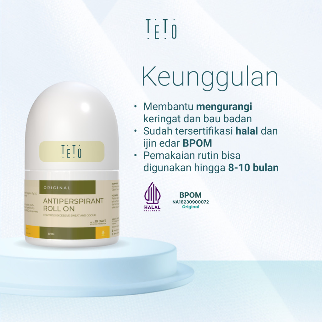 TETO-Paket 2 pcs Teto Antiperspirant Roll On 30ml mengurangi keringat & bau hingga 10 Hari- Original
