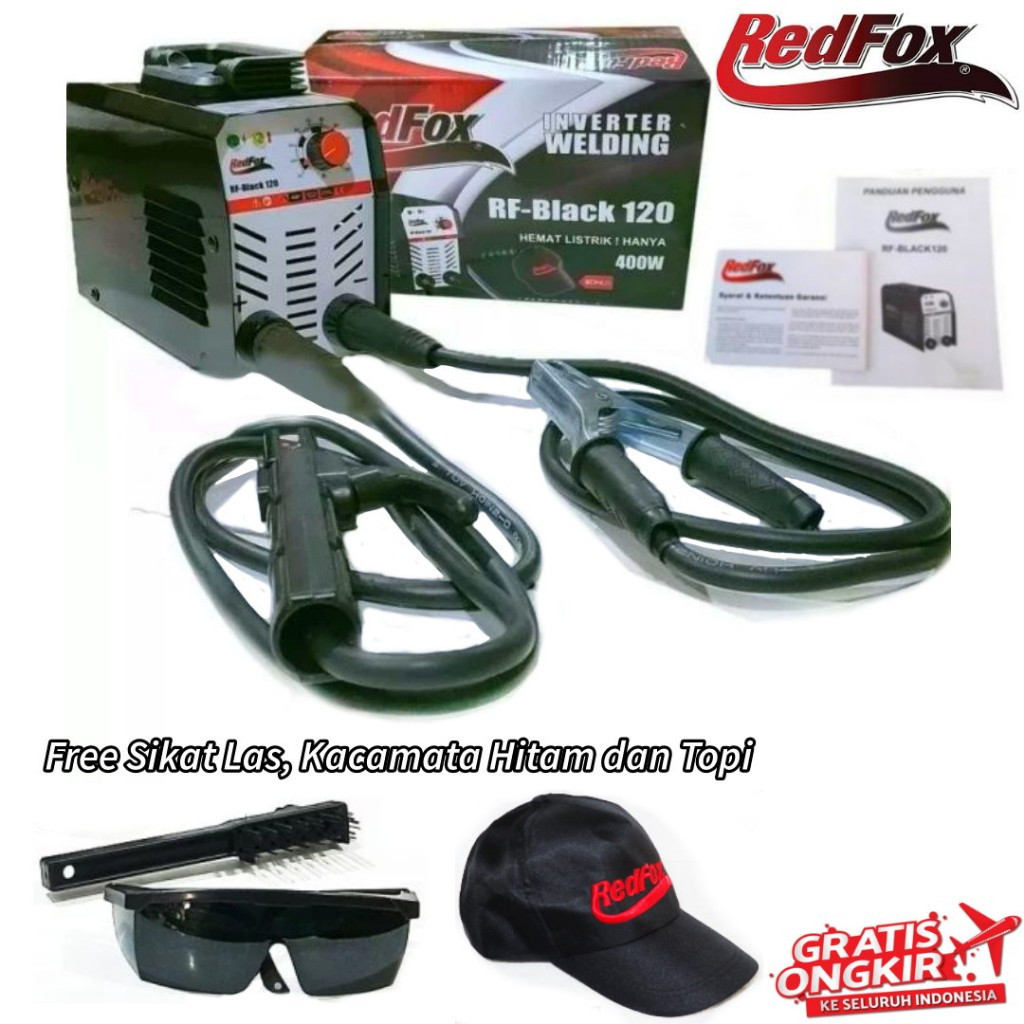 Mesin Las Listrik 400watt Travo Las Listrik Redfox RF-BLACK120 Inverter Welding 400watt Bonus Kacama