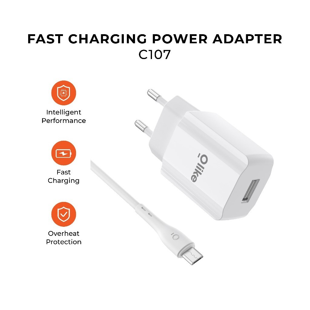 Charger Fast Charging Olike C107 White Max To 2.4A Output Cas Fast Charge Micro USB / Type C / Iphon