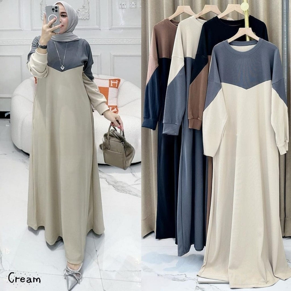 Vallina Outfit - Wilona Knit Maxy Dress Two Toned Caramel Knitt Premium Gamis Wanita Muslim Daily Le