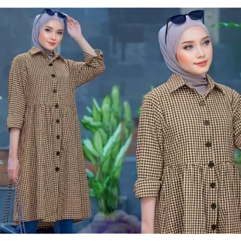 CARISA TUNIK KOTAK KOTAK TUNIK WANITA REMAJA TERBARU BAHAN KATUN/ GAMIS MODEL BARU MURAH