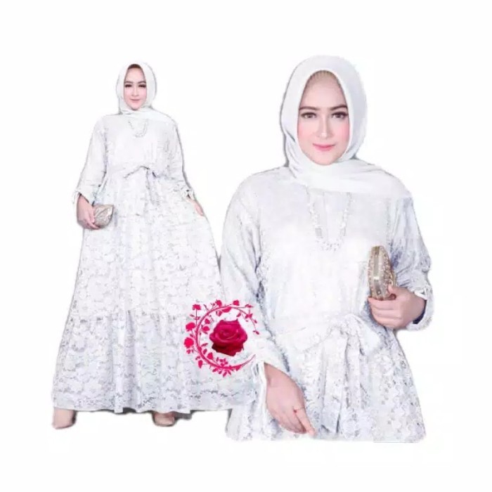 Gamis brukat XL marifa putih baju brokat import jumbo murah