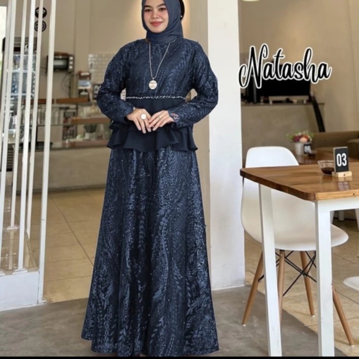Natasha navy XL gamis pesta muslimah baju kondangan wisuda lamaran