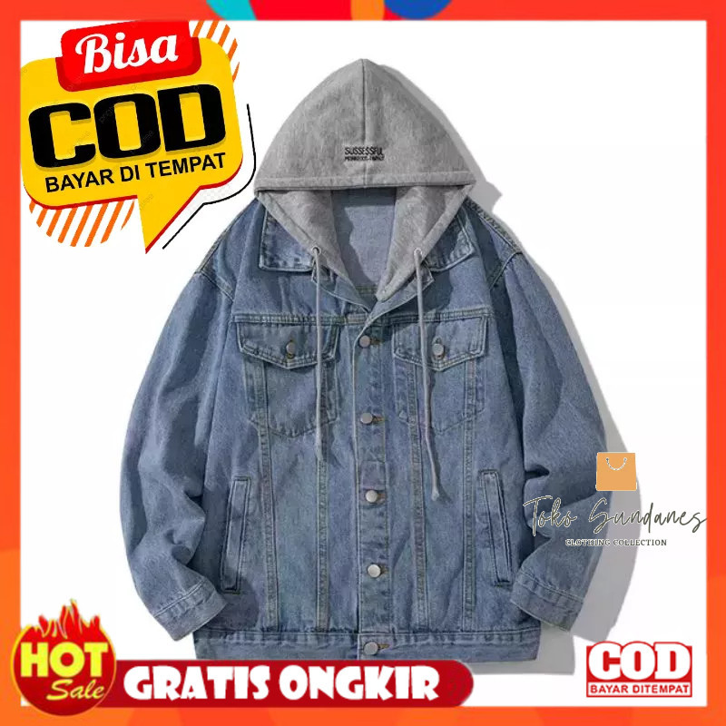 [PREMIUM ORIGINAL] Jaket jeans kupluk hoodie distro original - Jaket jeans mode baru + tampilan berk