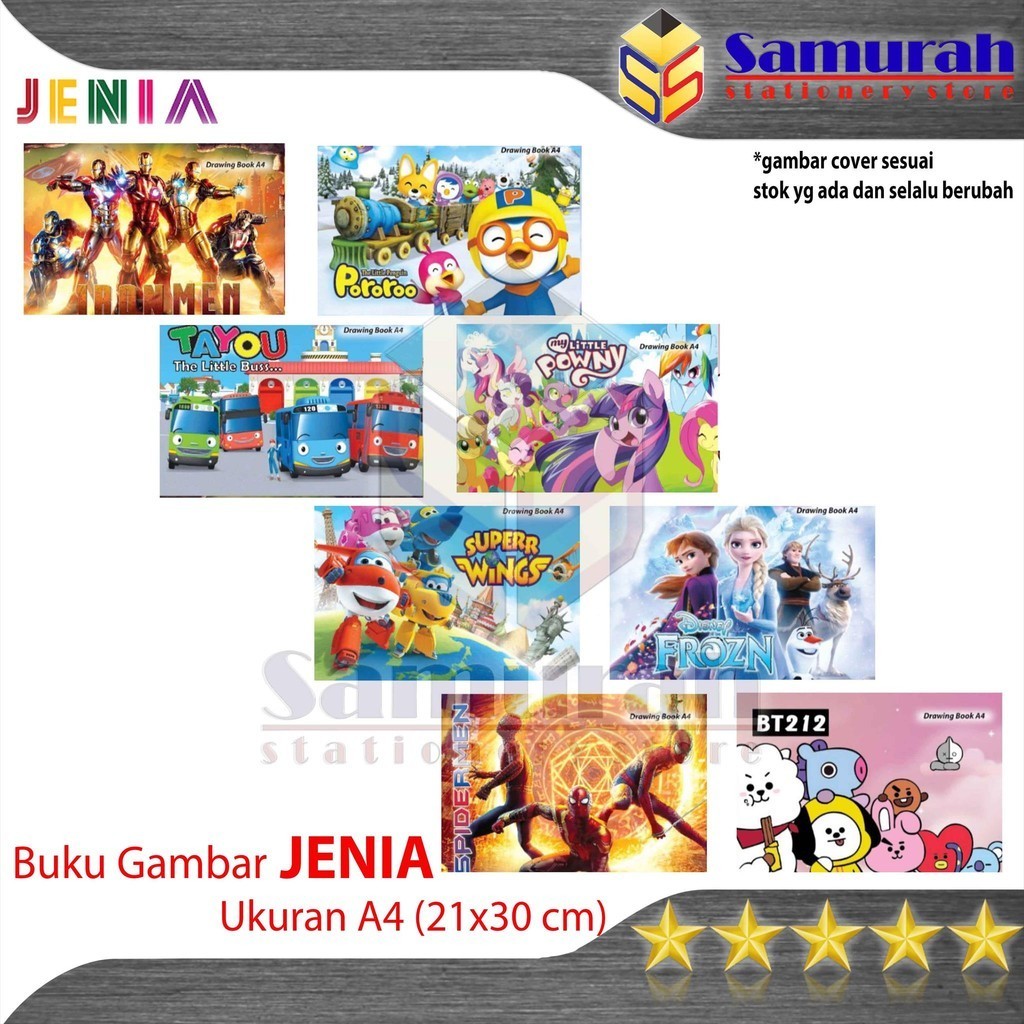 

Buku Gambar Jenia Ukuran A4 Fancy / Drawing Book 21 x 30 cm - 1 Pak isi 10 buku Mengambar Kecil bahan HVS