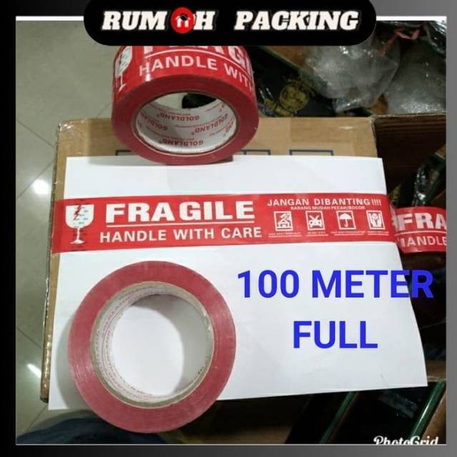 

Lakban fragile merah 100 meter x 48mm jangan dibanting lakban segel