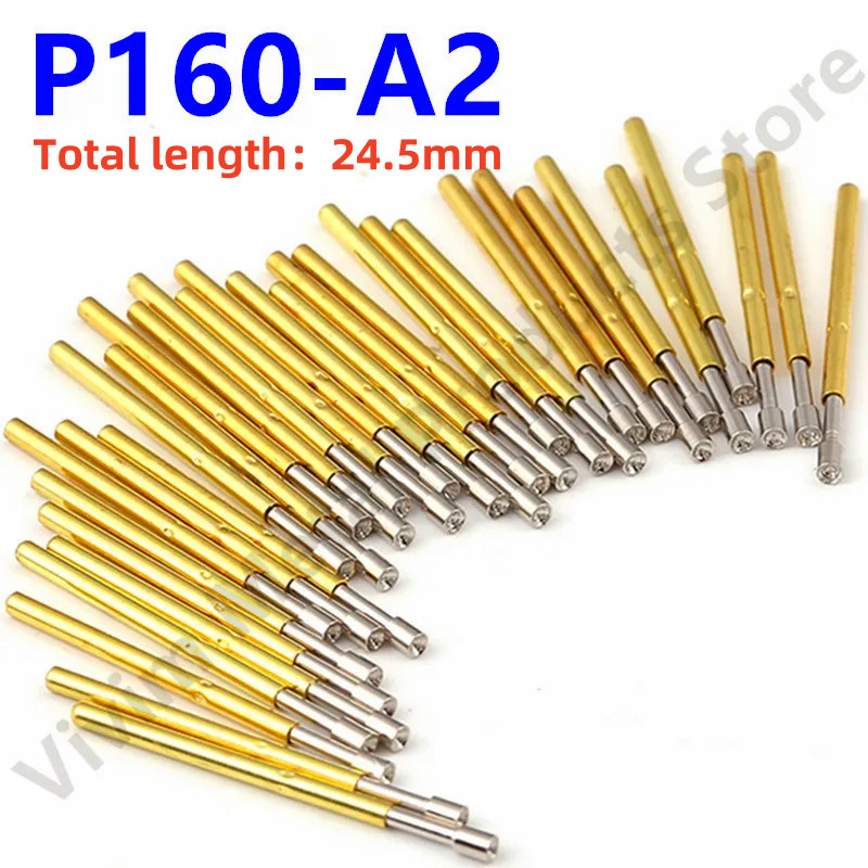 100PCS P160-A2 Spring Test Probe P160-A Metal Brass Test Pin Test Probe 24.5mm Dia 1.36mm Head Dia 1