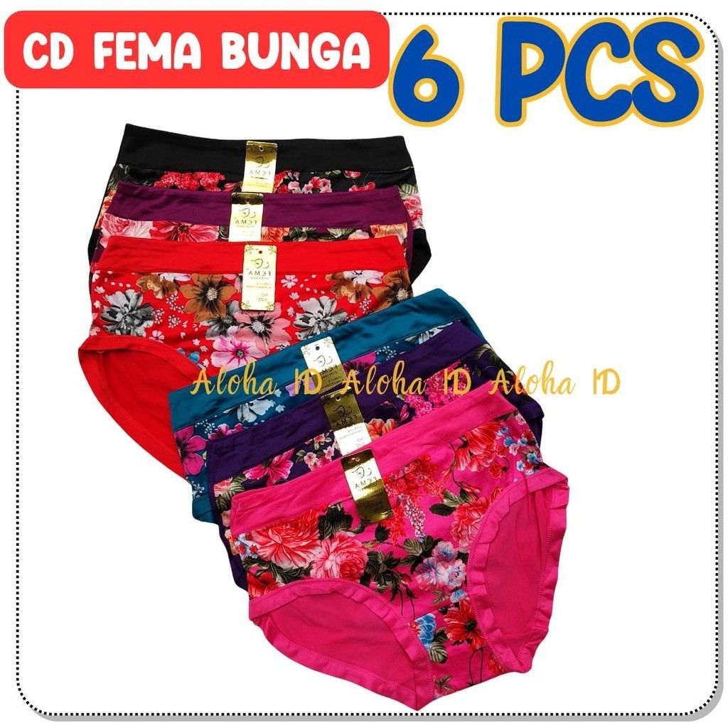 6 PCS celana dalam wanita fema jumbo motif bunga kupu-kupu