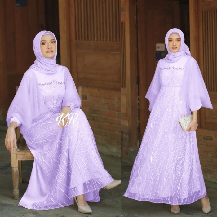 gamis Nurita lilac size L baju pesta remaja brukat tile mewah Nur at