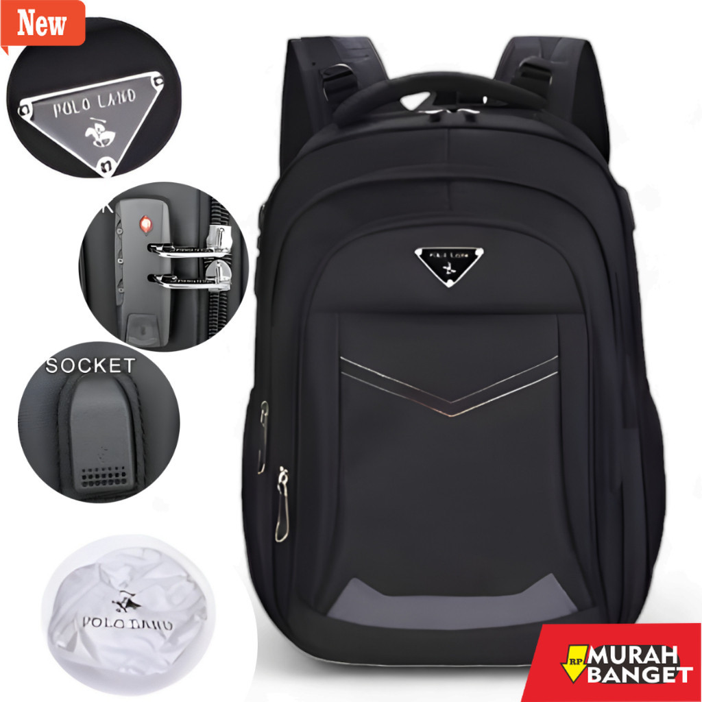 Tas Ransel Pria Kekinian POLO LAND 16 Inch Tas Ransel Kerja Tas sekolah Kunci Usb Port POLO Import
