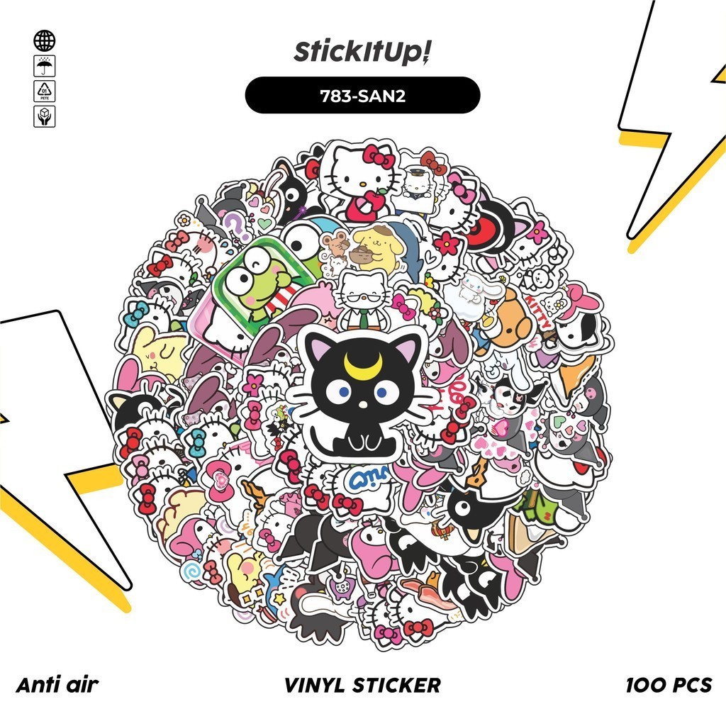 

COD✨ 100 Pcs Stiker Pack Sanrio V3 Lucu Aesthetic Vynil Waterproof untuk Freebies Sticker Buku Journal Casing HP Laptop
