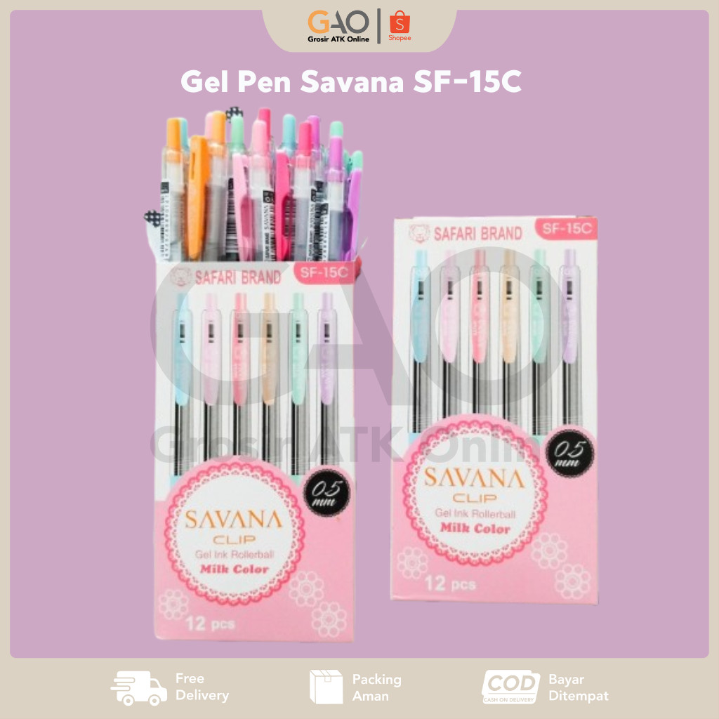 

Pulpen Gel SAVANA Safari Brand Clip Milk Color 0.5mm Hitam SF-15C (1 Pack Isi 12Pcs)