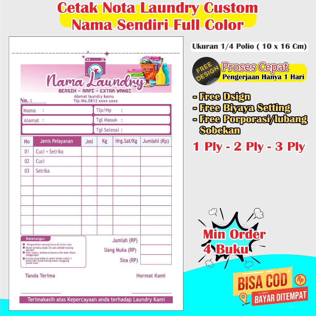 nota laundry custom nama nota laundry 2 rangkap nota laundry 3 rangkap nota laundry 2 ply nota laund