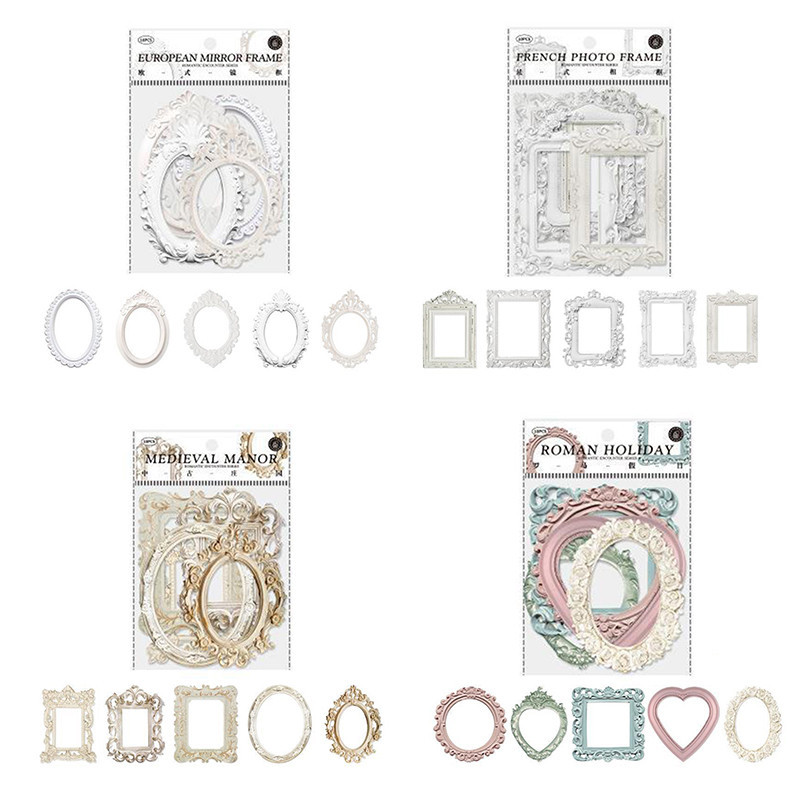 

Hollow Embossed Photo Frame Material Paper Junk Journal Planner Scrapbooking Vintage Decor DIY Craft Cardstock
