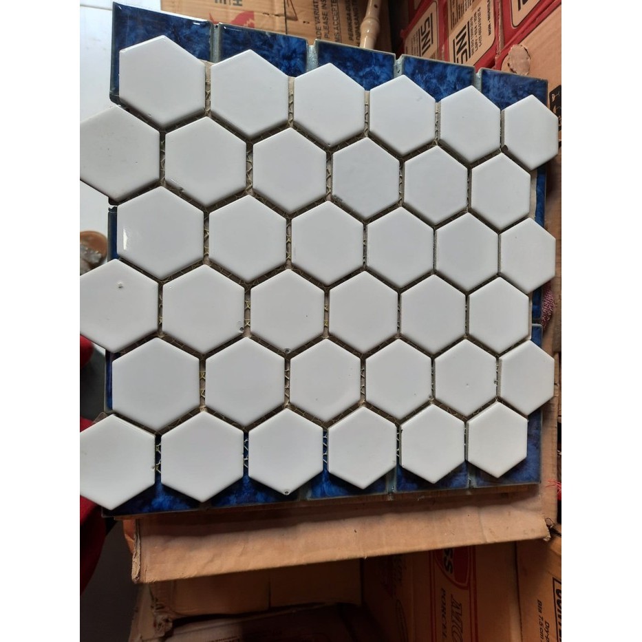 Best Promo~ Keramik Dinding Dapur / Kitchen Set Hexagonal Putih Glossy HEX2 1100